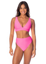 Radiant Pink Allure Long Line Triangle Bikini Top