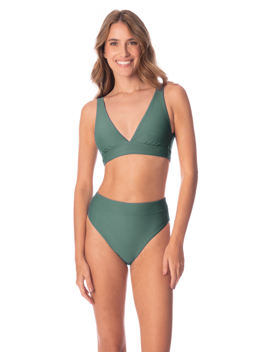 Eucalyptus Green Allure Long Line Triangle Bikini Top