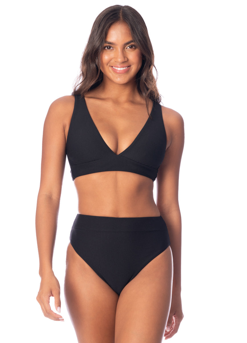 Jade Black Allure Long Line Triangle Bikini Top
