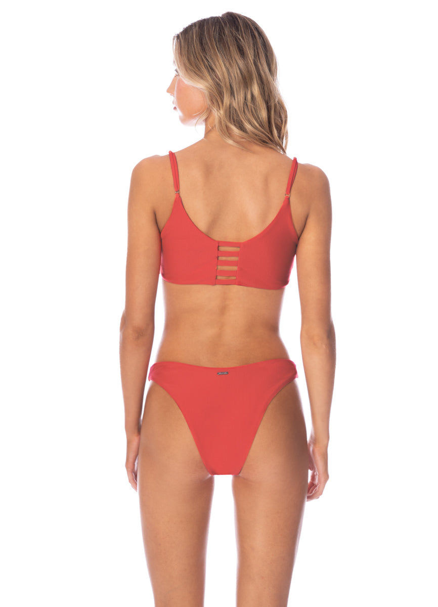Red Camelia Splendour Regular Rise Thin Side Bikini Bottom