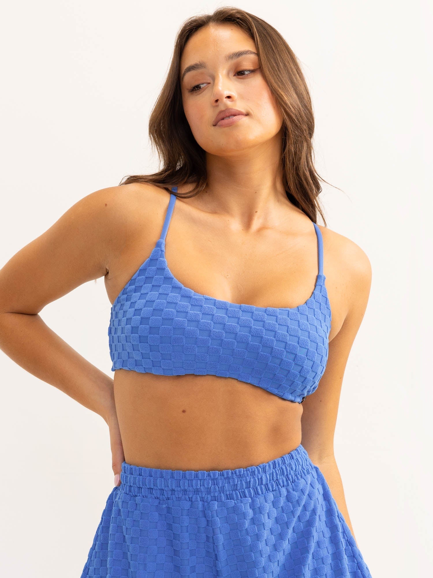 Terry Towelling Sports Crop - Cobalt Blue